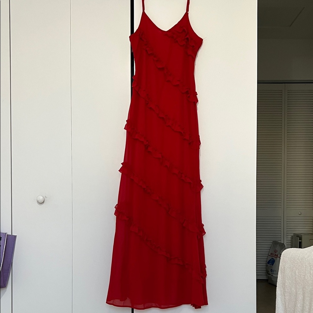 Elegant Red Ruffle Dress